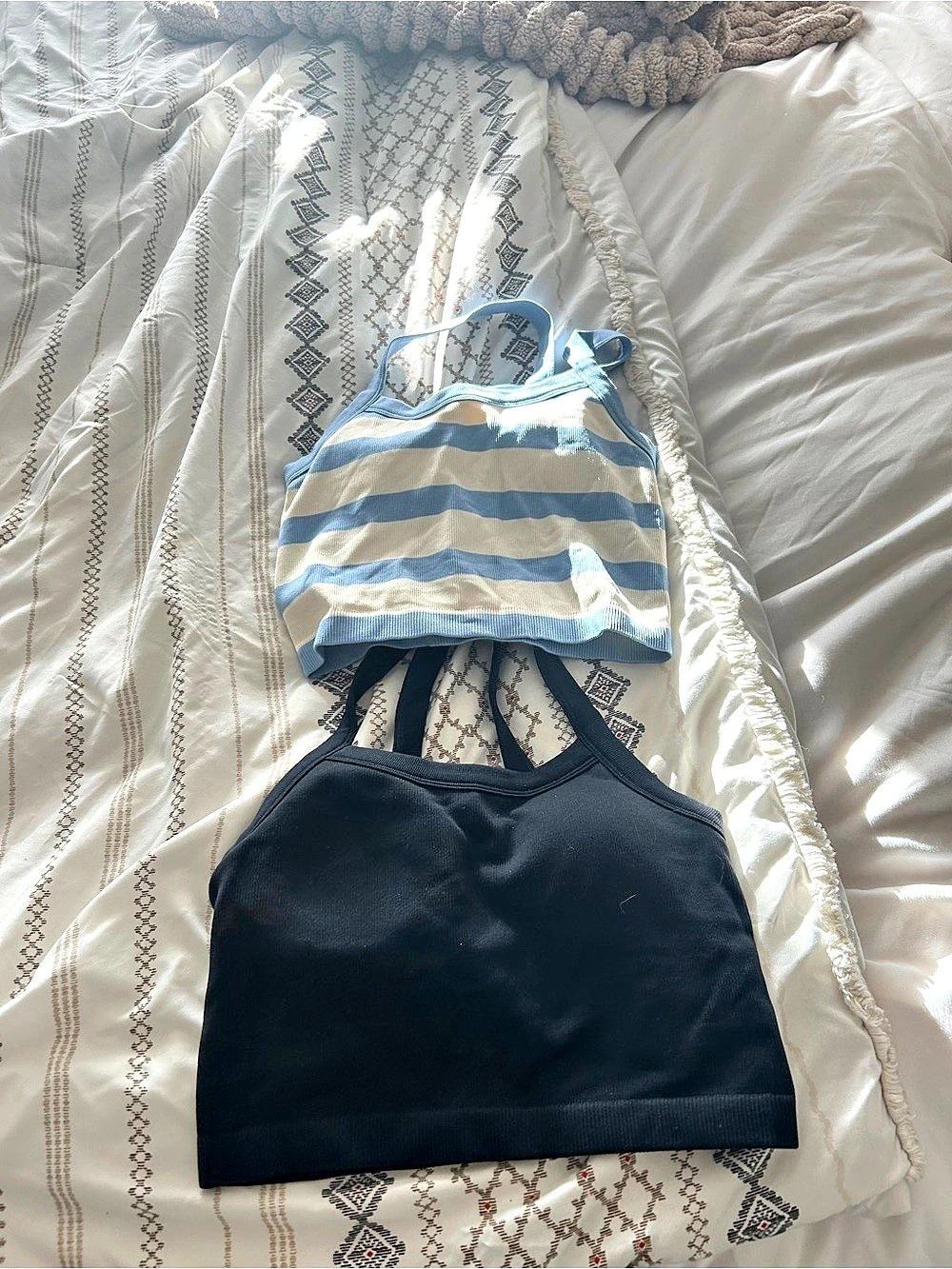 Seamless Ribbed Bra Top Blue & White
